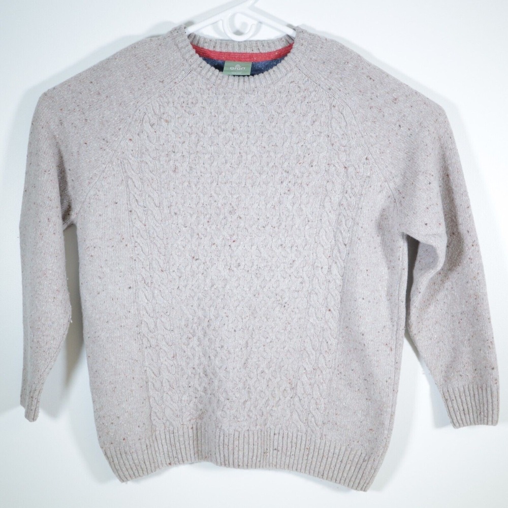Aran Woolen Mills Womens Large Sweater Speckled Beige Knit Fisherman